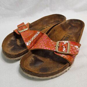 Birkenstock Madrid Pink Snake Print Slides Sandals Women's Size 42 US 11 N
